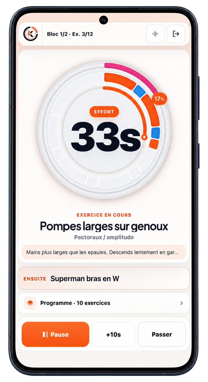 La séance Koré affichée sur un téléphone